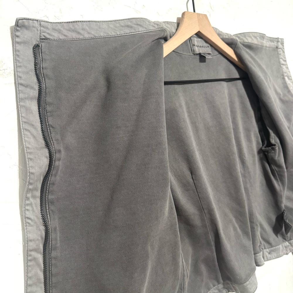 Marrakech Anthropologie gray draped moto jacket S cropped stretch cotton - Picture 7 of 13